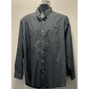John Deere Lands End Dress shirt Long Sleeve Button Down‎ Gray Size 17.5-35